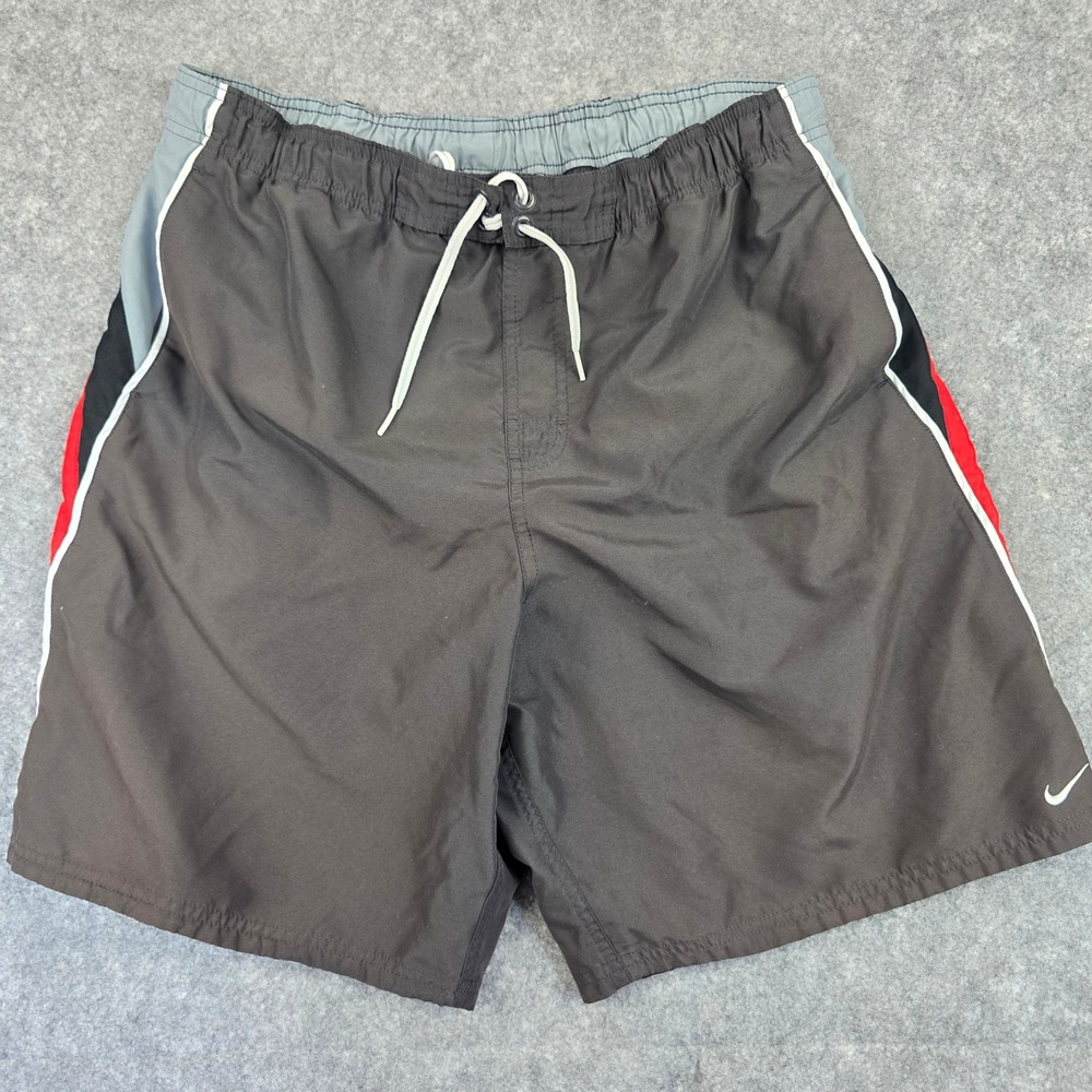 Nike Swim Trunks Mens Large Black Grey Red‎ Colorblock Mesh Liner NESS5375